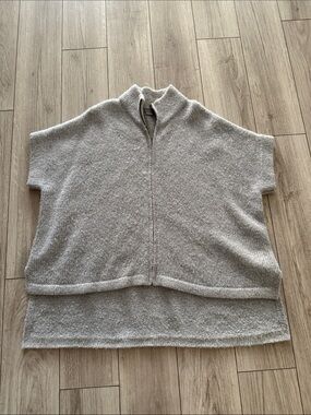 Elk Light Grey Short-Sleeve Zip Alpaca Poncho Sweater one size